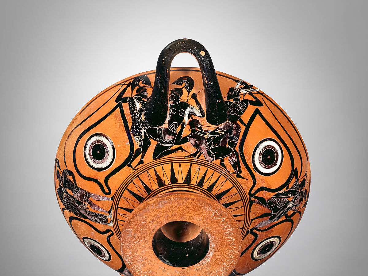 Terracotta kylix: eye-cup (drinking cup), Terracotta, Greek, Attic