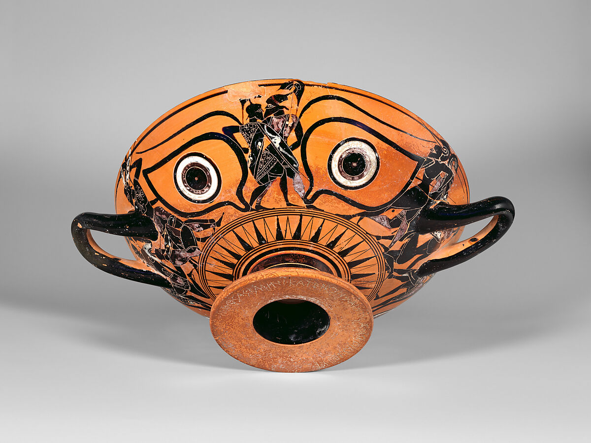 Terracotta kylix: eye-cup (drinking cup), Terracotta, Greek, Attic