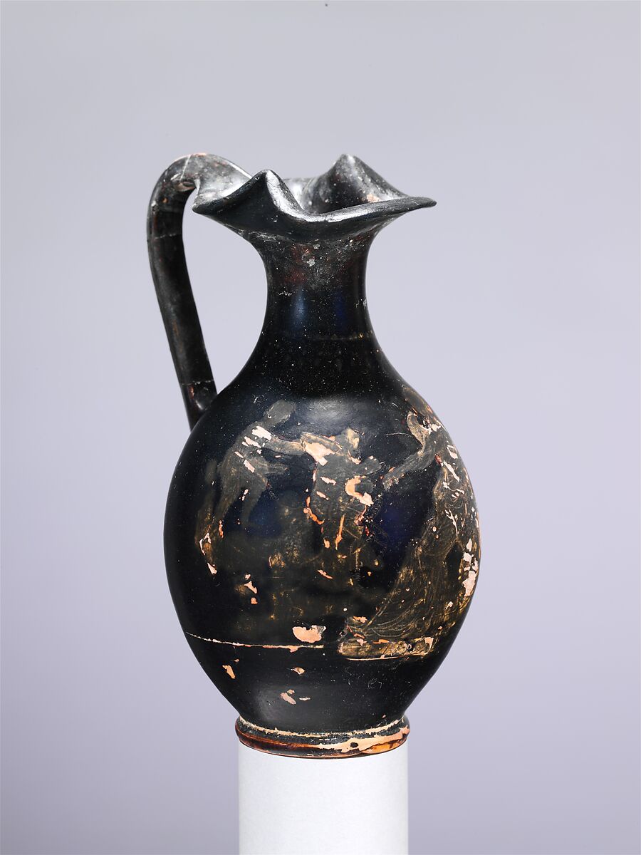 Terracotta oinochoe (jug), Terracotta, Greek, Attic 
