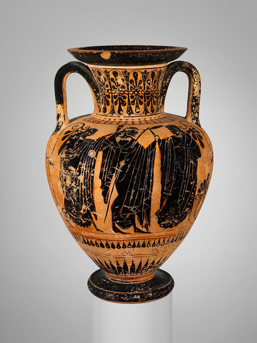 Terracotta neck-amphora (jar), Terracotta, Greek, Attic