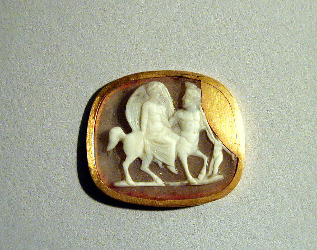 Sardonyx cameo of a nymph riding a centaur, Sardonyx, Greek or Roman 