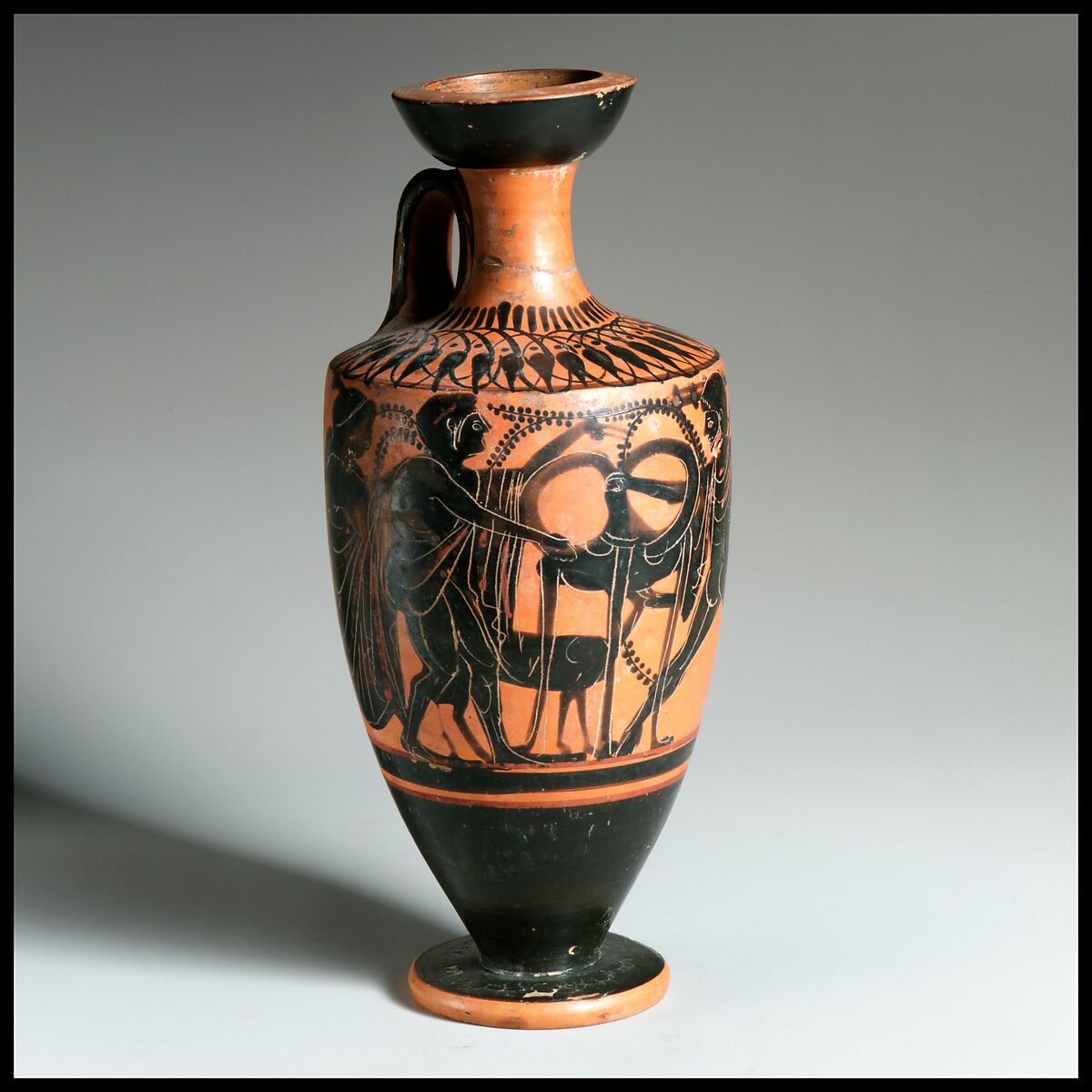 Lekythos, Attributed to the Class of Athens 581, Terracotta, Greek, Attic 