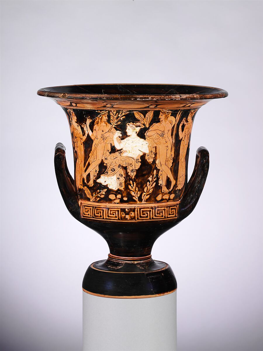 Terracotta calyx-krater (bowl for mixing wine and water), Terracotta, Greek, Attic 