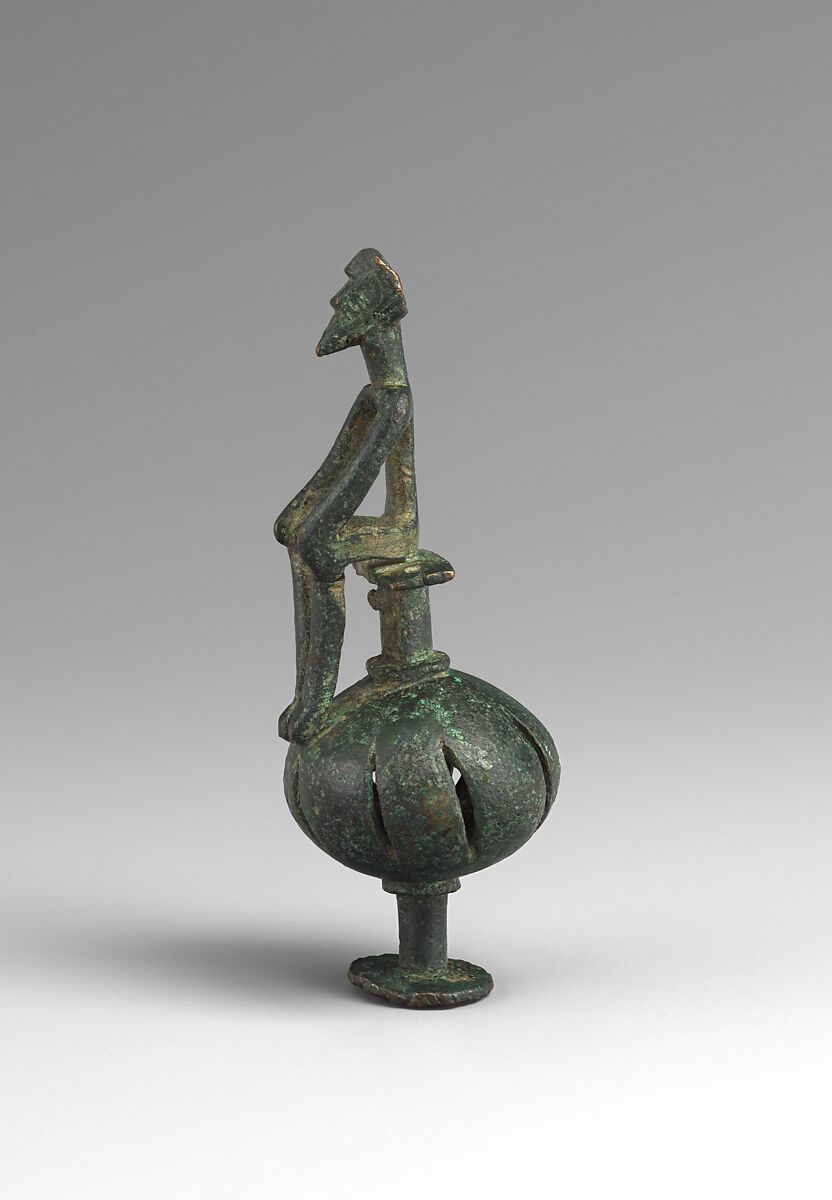 Bronze man seated on a ball, Bronze, Greek