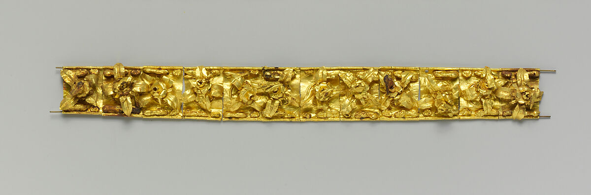 Gold diadem composed of twelve plaques, Gold, Etruscan 
