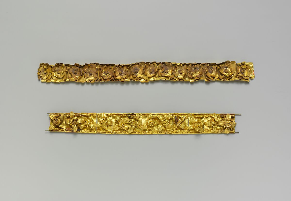 Gold diadem composed of twelve plaques, Gold, Etruscan