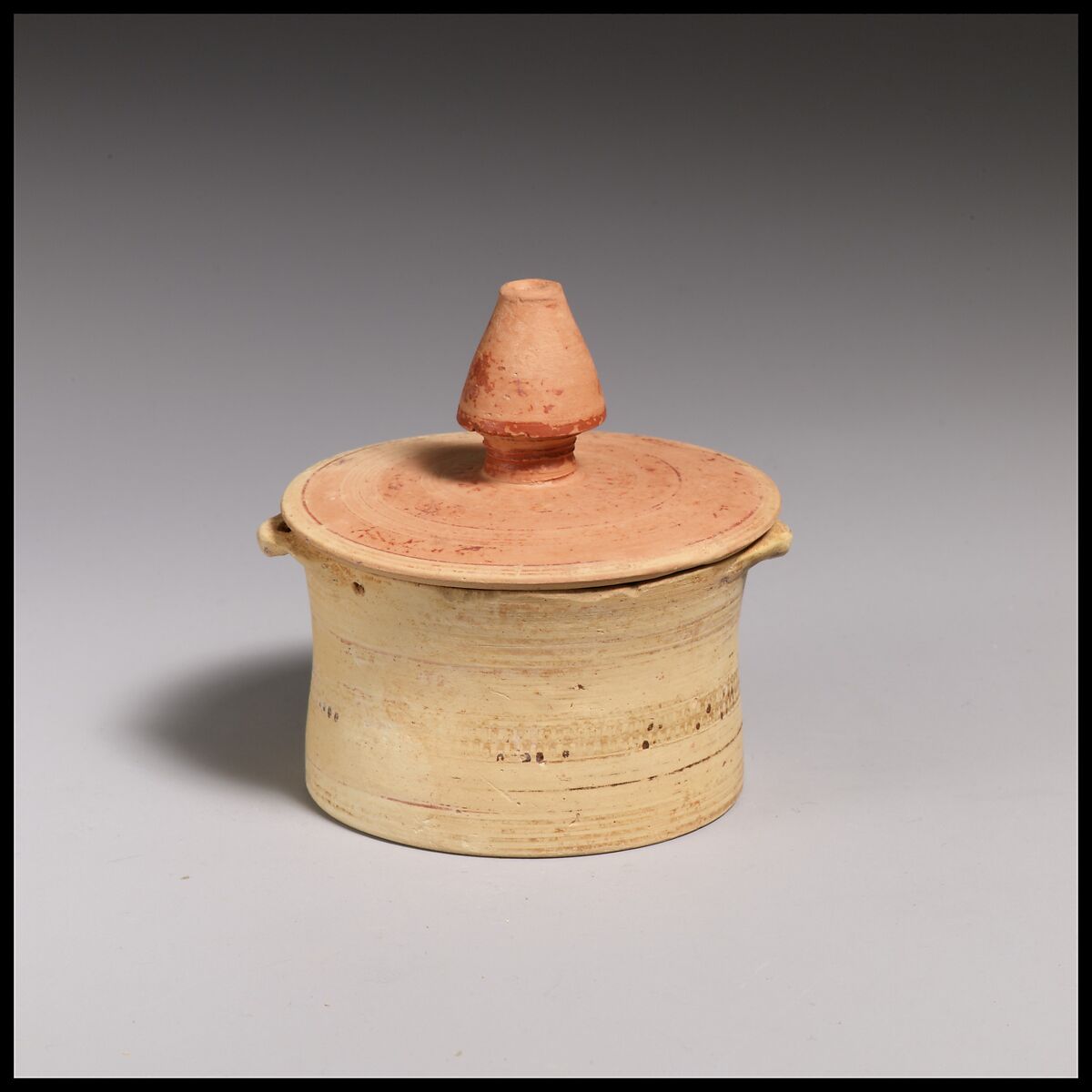 Terracotta pyxis (box), Terracotta, Greek, Corinthian 