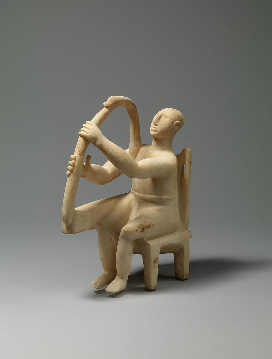 Marble seated harp player