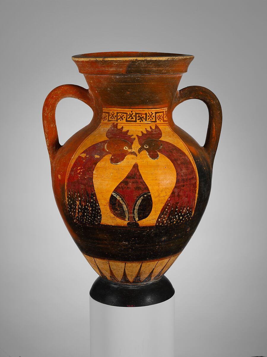Terracotta amphora (jar), Attributed to the Ivy Leaf Group, Terracotta, Etruscan 