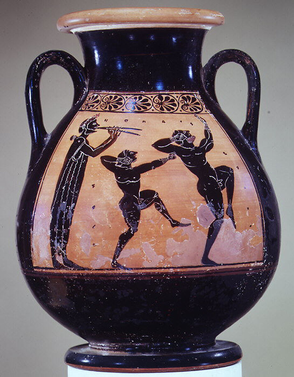 Terracotta pelike (wine jar), Attributed to the Acheloös Painter, Terracotta, Greek, Attic 