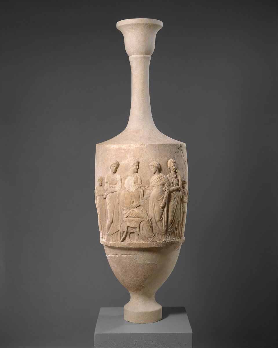 Marble funerary lekythos of Aristomache, Marble, Pentelic, Greek, Attic 