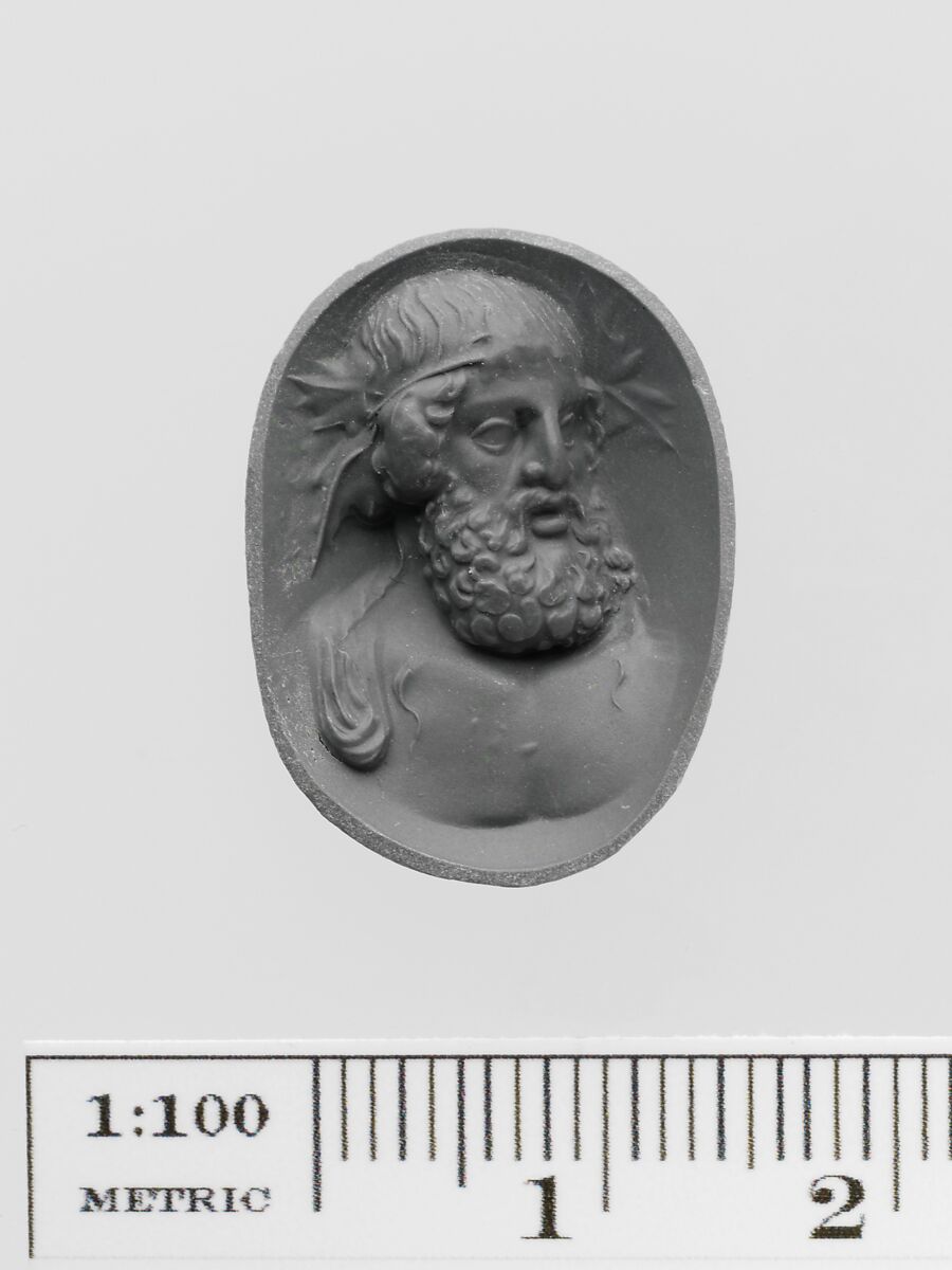 Amethyst ring stone with a bust of Dionysos, Amethyst, Roman 