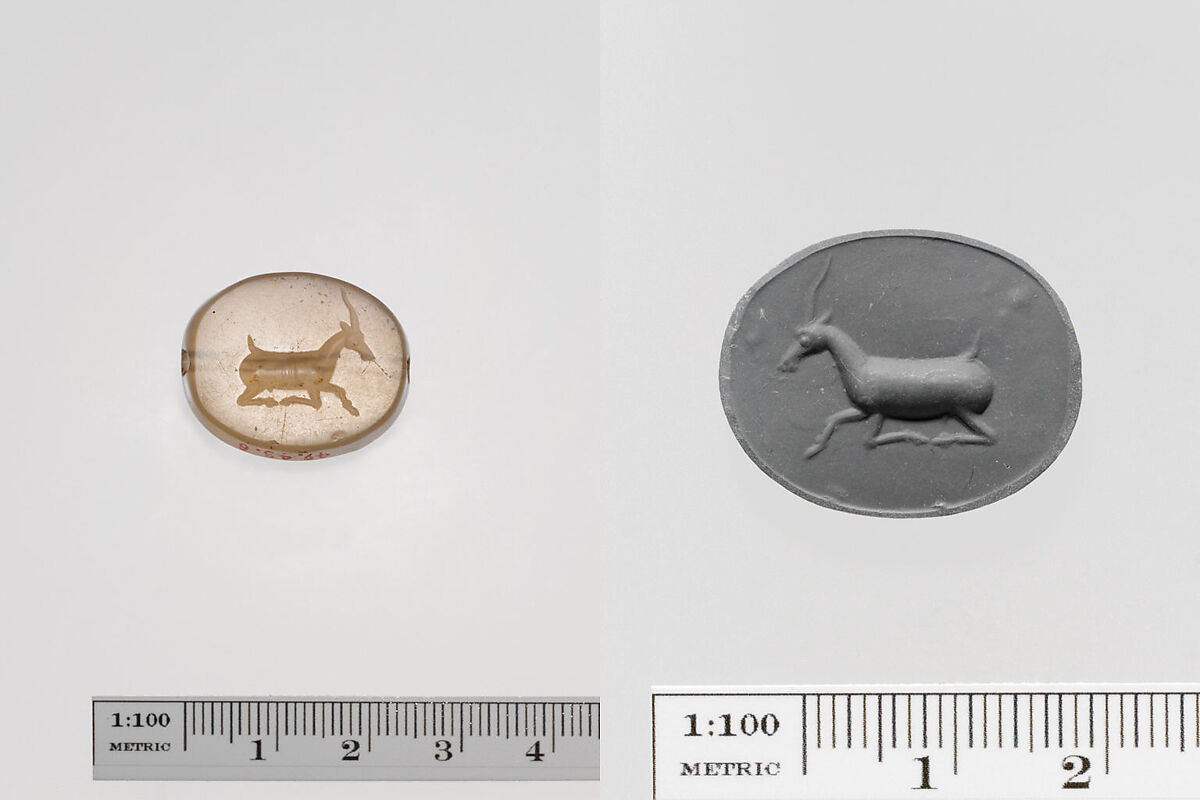 Chalcedony scaraboid seal, Chalcedony, white, Greek, Ionian