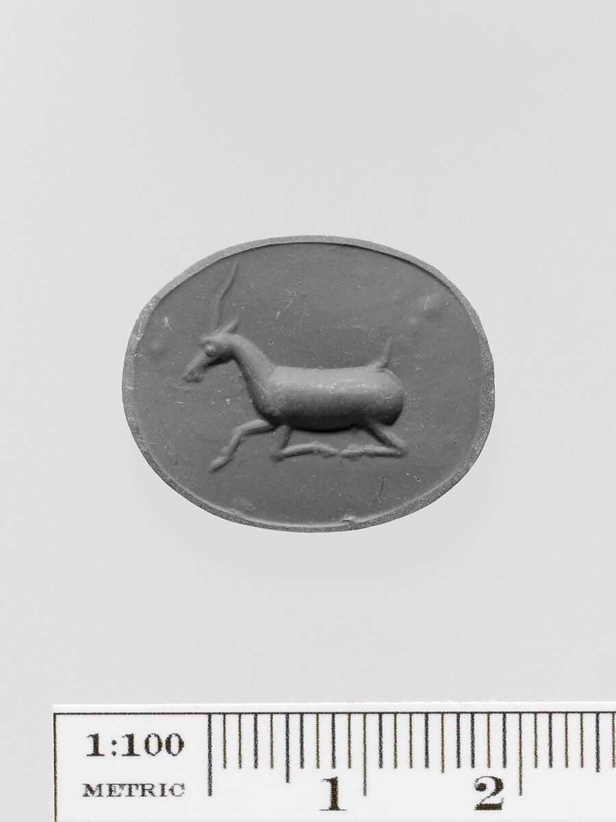 Chalcedony scaraboid seal, Chalcedony, white, Greek, Ionian