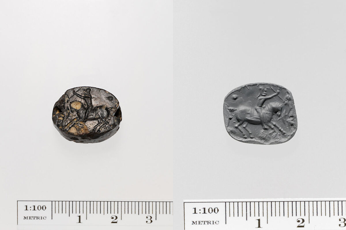 Black jasper scaraboid seal, Jasper, black, Greek, Ionian