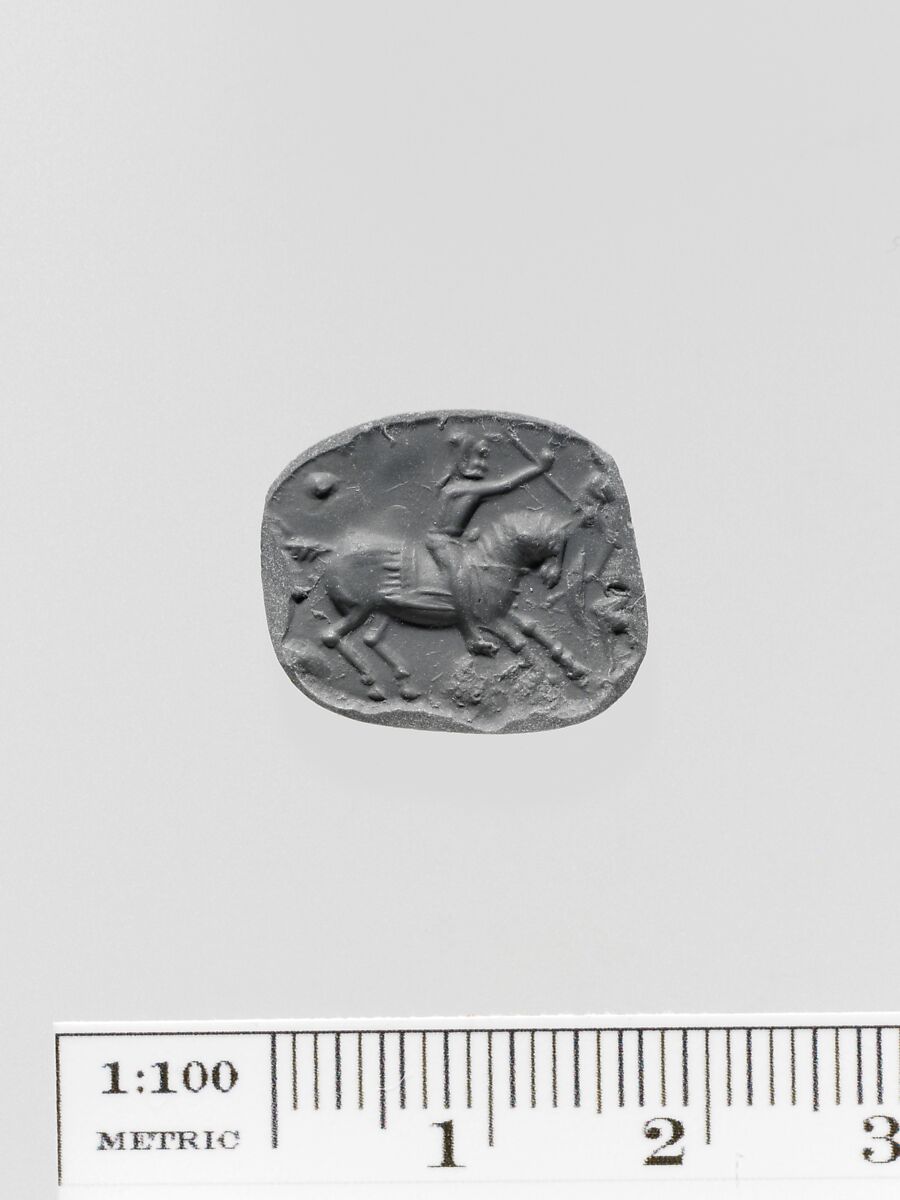 Black jasper scaraboid seal, Jasper, black, Greek, Ionian