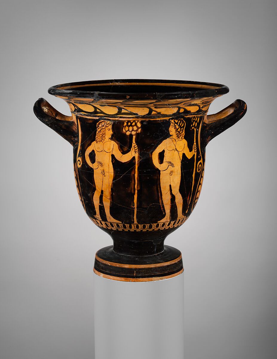Terracotta bell-krater (bowl for mixing wine and water), Terracotta, Greek, Boeotian 