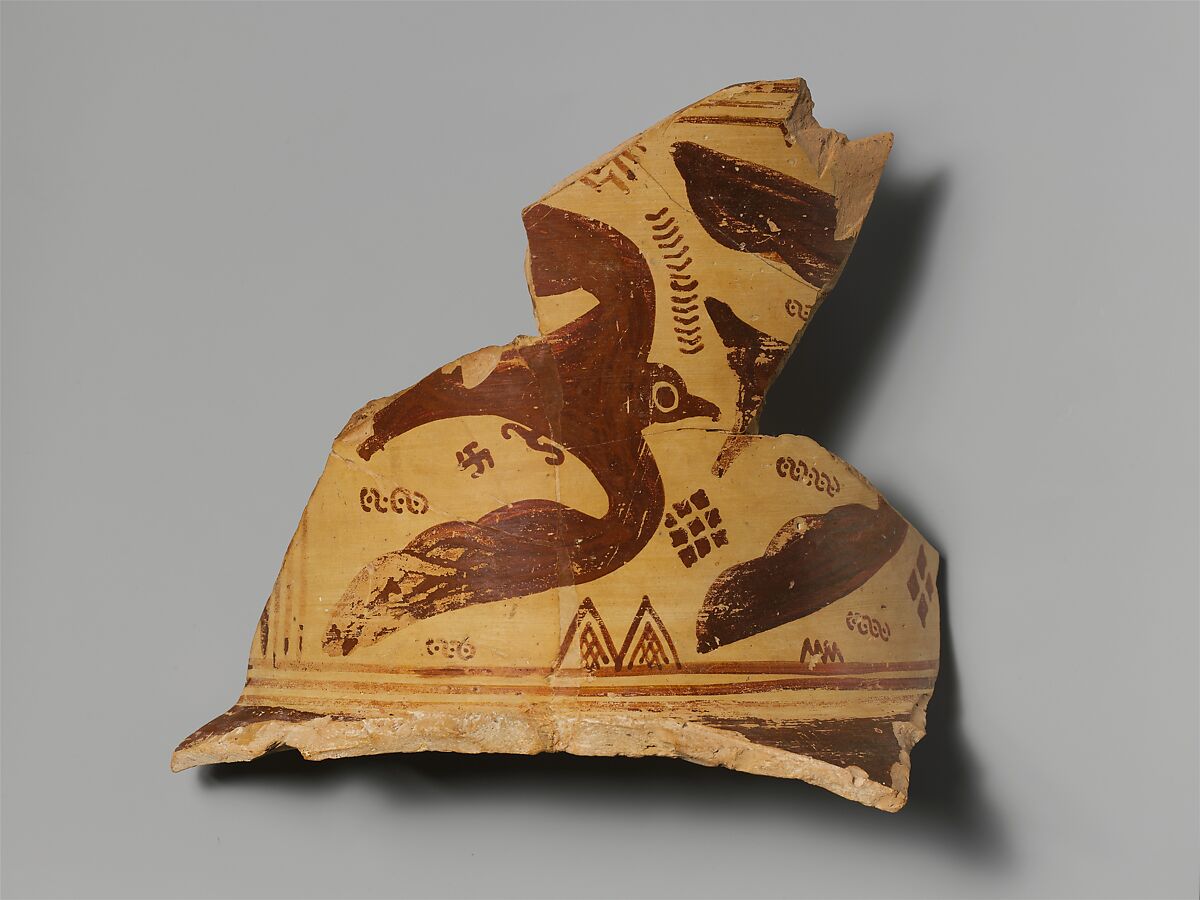 Fragmentary neck-amphora (jar), Terracotta, Greek, Protoattic 