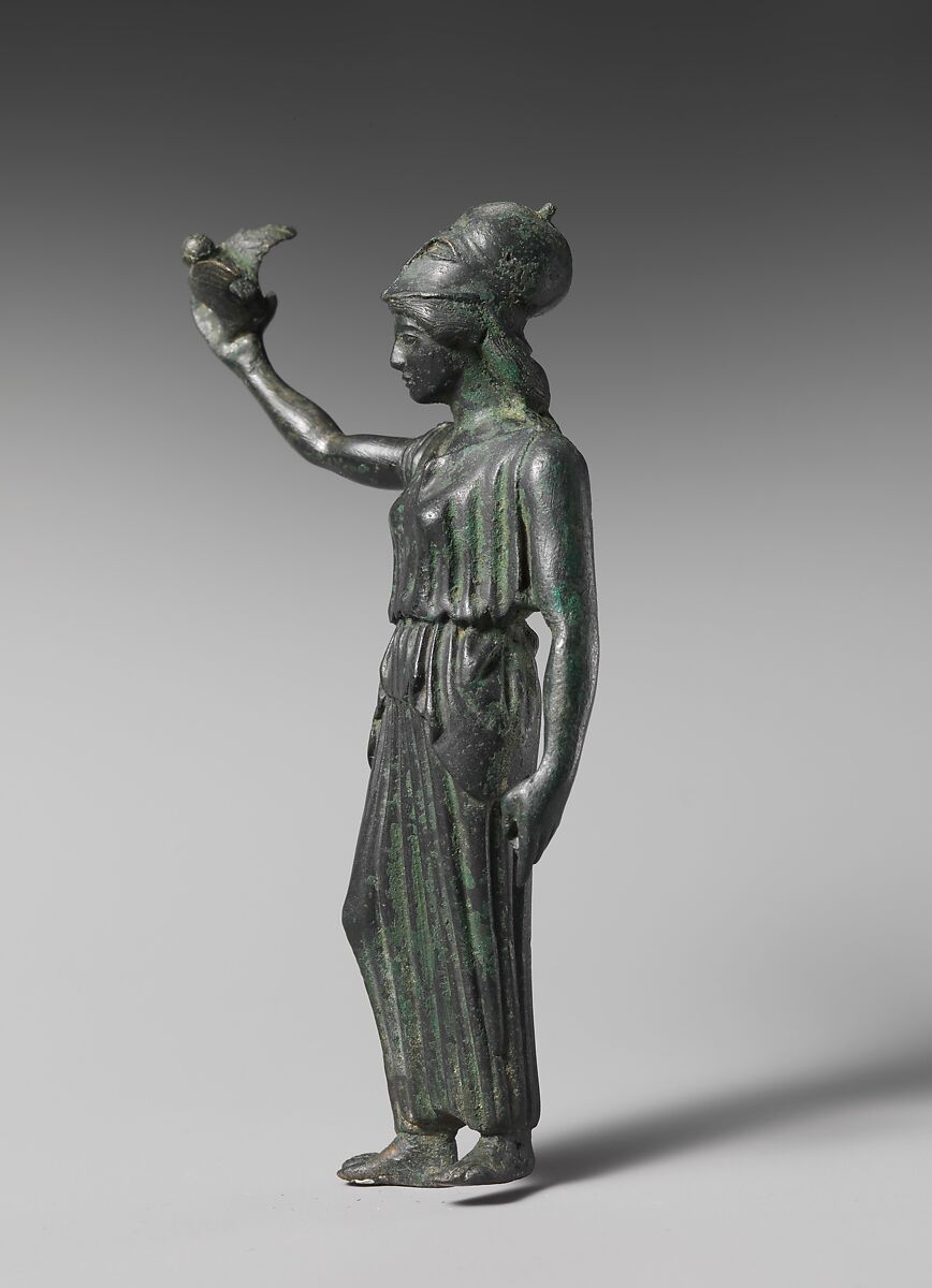 Bronze statuette of Athena flying her owl, Bronze, Greek