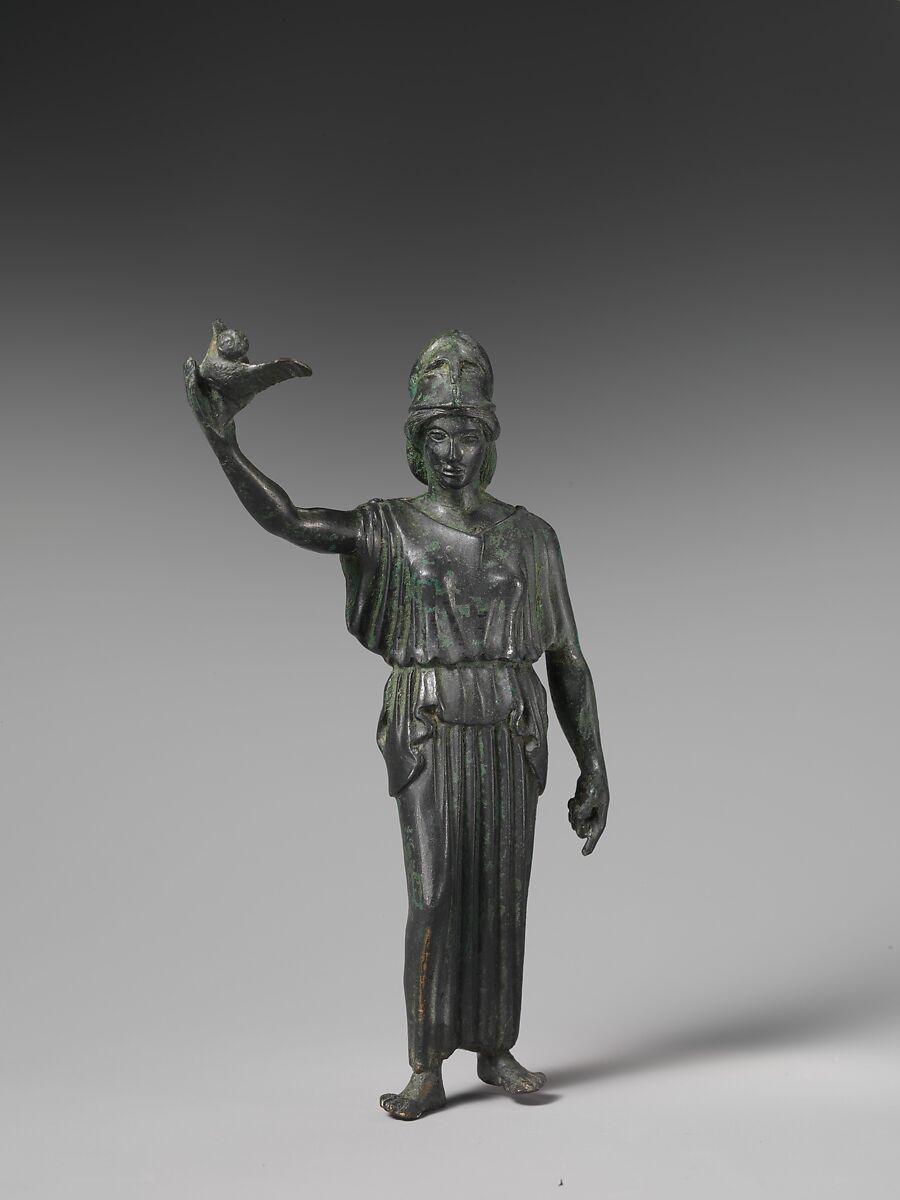 Bronze statuette of Athena flying her owl, Bronze, Greek 