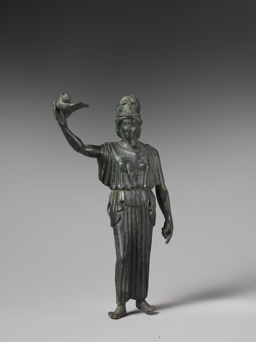 Bronze statuette of Athena flying her owl, Bronze, Greek