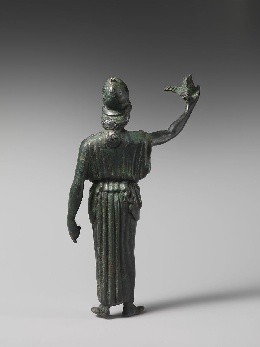 Bronze statuette of Athena flying her owl, Bronze, Greek
