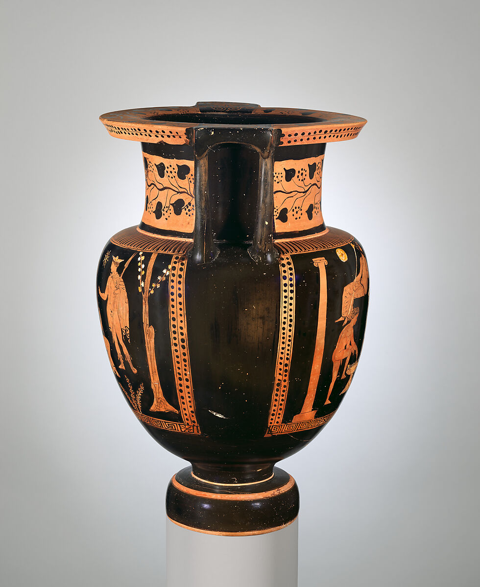 Terracotta column-krater (bowl for mixing wine and water), Attributed to the Group of Boston 00.348, Terracotta, Greek, South Italian, Apulian