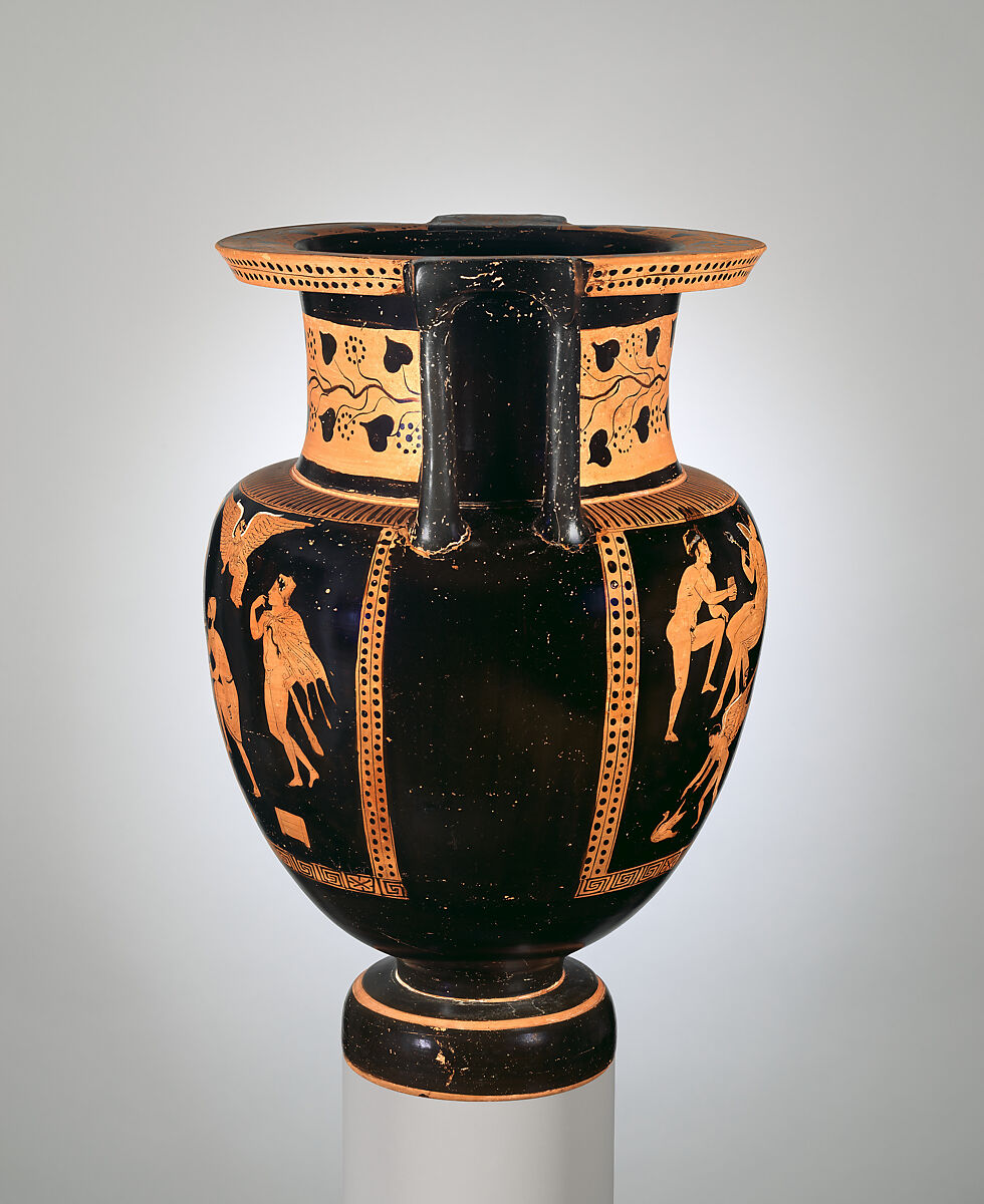 Terracotta column-krater (bowl for mixing wine and water), Attributed to the Group of Boston 00.348, Terracotta, Greek, South Italian, Apulian