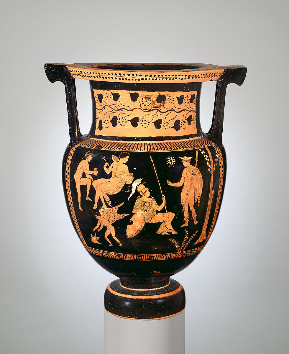 Terracotta column-krater (bowl for mixing wine and water), Attributed to the Group of Boston 00.348, Terracotta, Greek, South Italian, Apulian