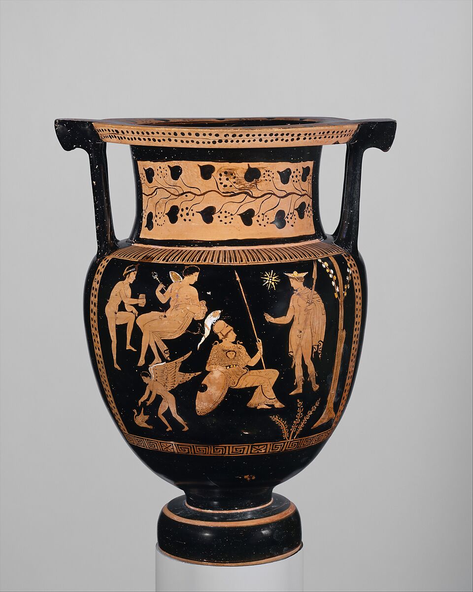 Terracotta column-krater (bowl for mixing wine and water), Attributed to the Group of Boston 00.348, Terracotta, Greek, South Italian, Apulian