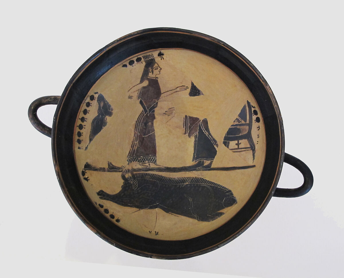 Terracotta kylix (drinking cup), Attributed to the Boreads Painter, Terracotta, Greek, Laconian