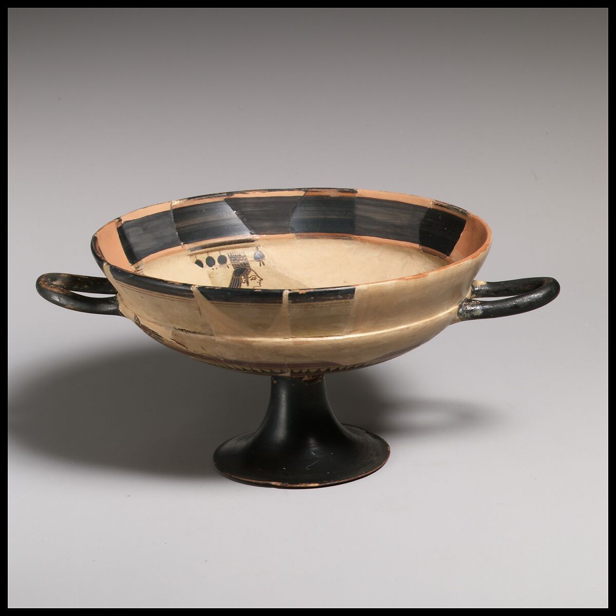 Terracotta kylix (drinking cup), Attributed to the Boreads Painter, Terracotta, Greek, Laconian