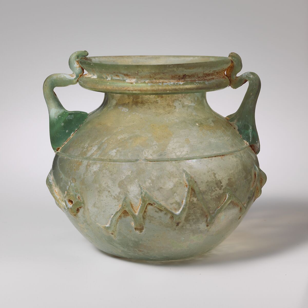 Glass two-handled jar, Glass, Roman, Palestinian
