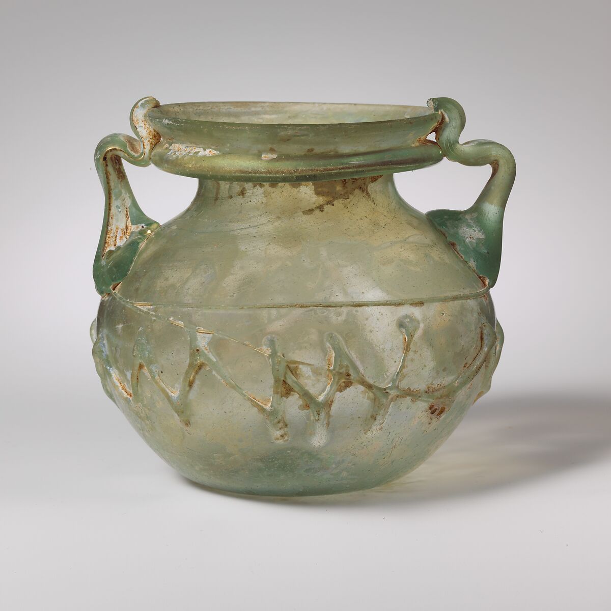 Glass two-handled jar, Glass, Roman, Palestinian 