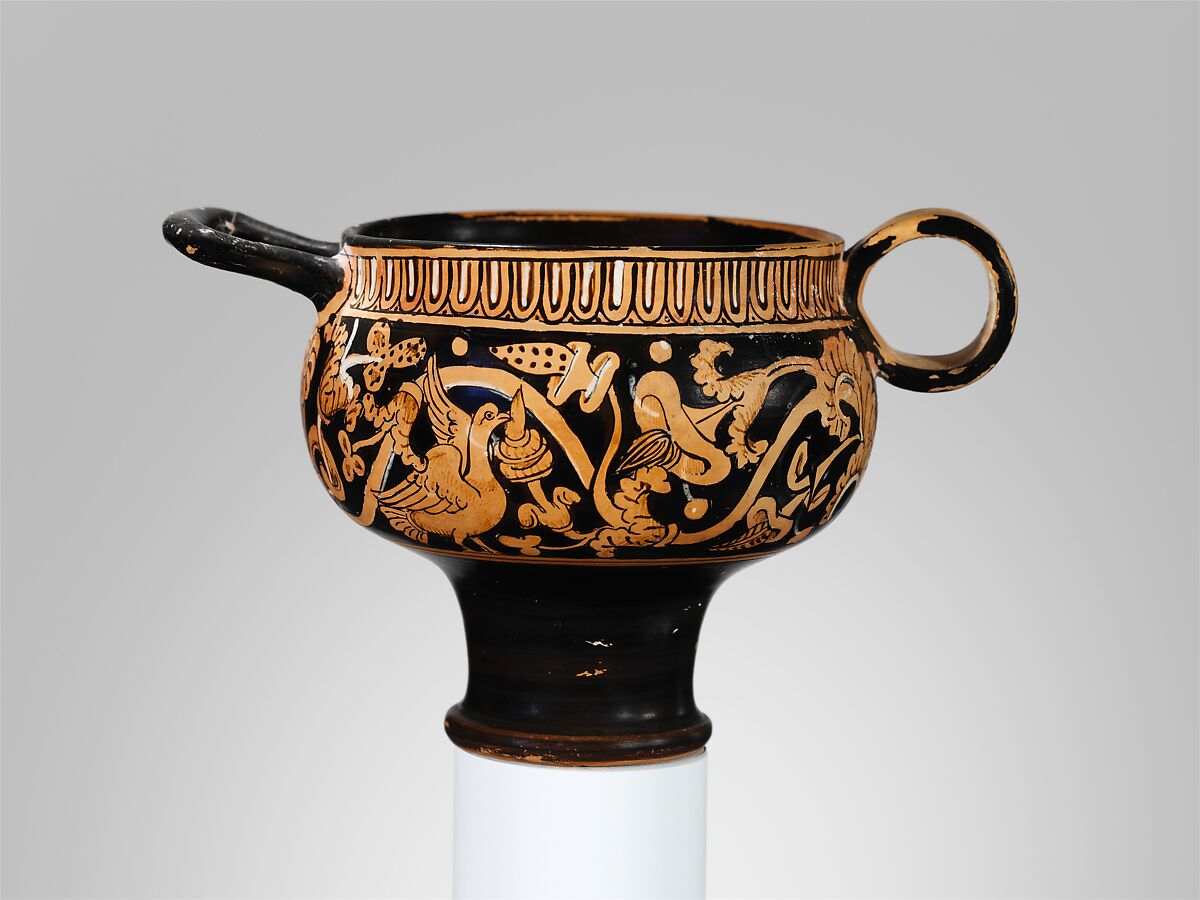 Terracotta skyphos (deep drinking cup), Attributed to the Tondo Group, Terracotta, Etruscan 