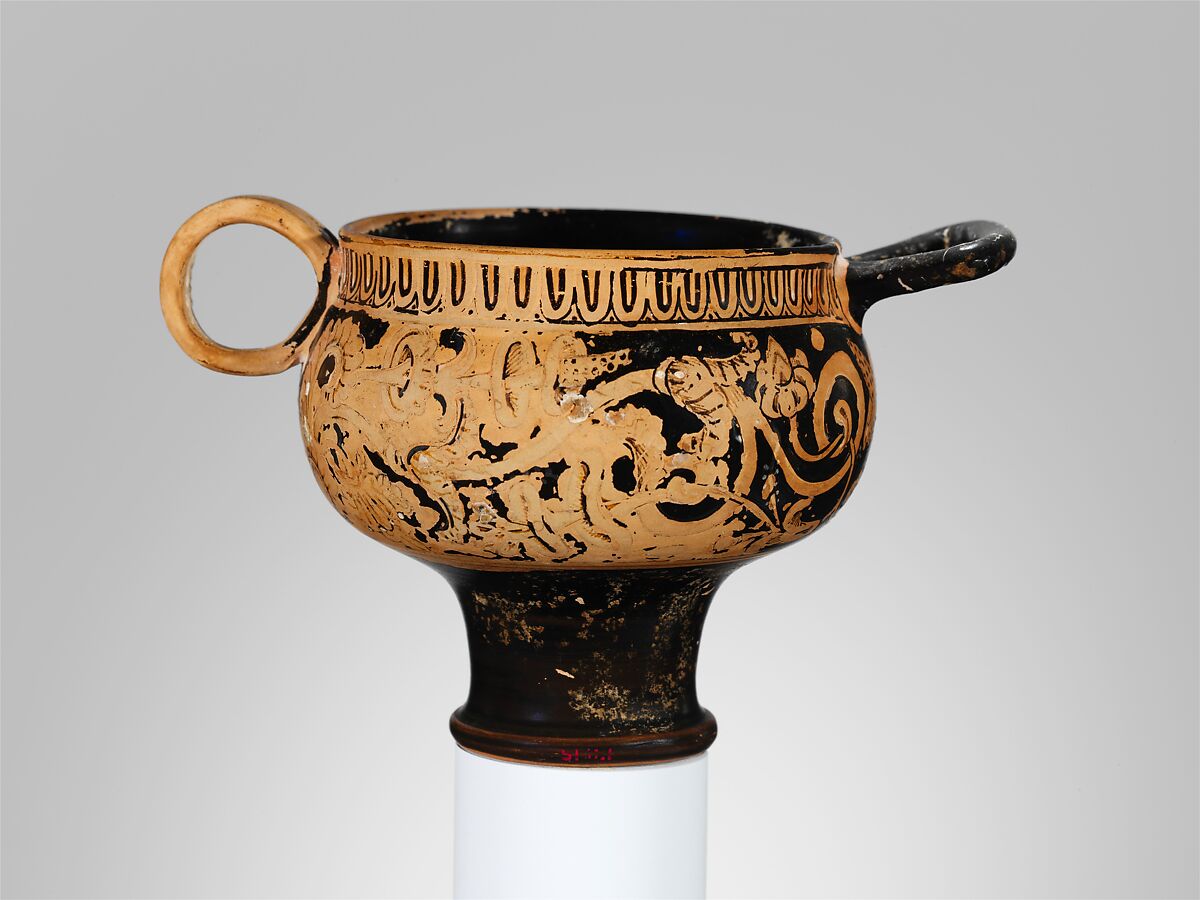 Terracotta skyphos (deep drinking cup), Attributed to the Tondo Group, Terracotta, Etruscan