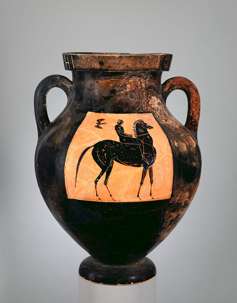 Terracotta amphora (jar), Attributed to the manner of Lydos, Terracotta, Greek, Attic 