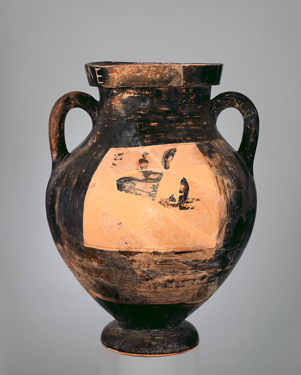 Terracotta amphora (jar), Attributed to the manner of Lydos, Terracotta, Greek, Attic