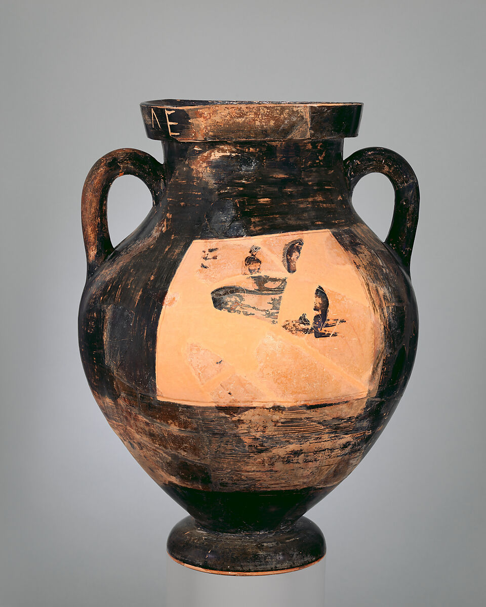Terracotta amphora (jar), Attributed to the manner of Lydos, Terracotta, Greek, Attic