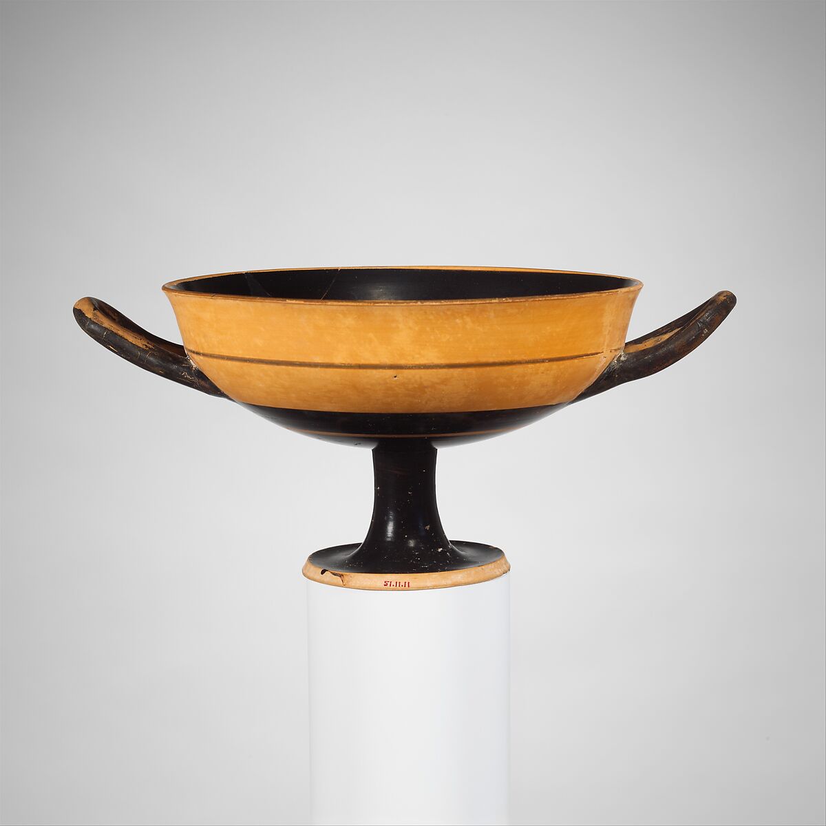 Terracotta kylix: lip-cup (drinking cup), Terracotta, Greek, Attic