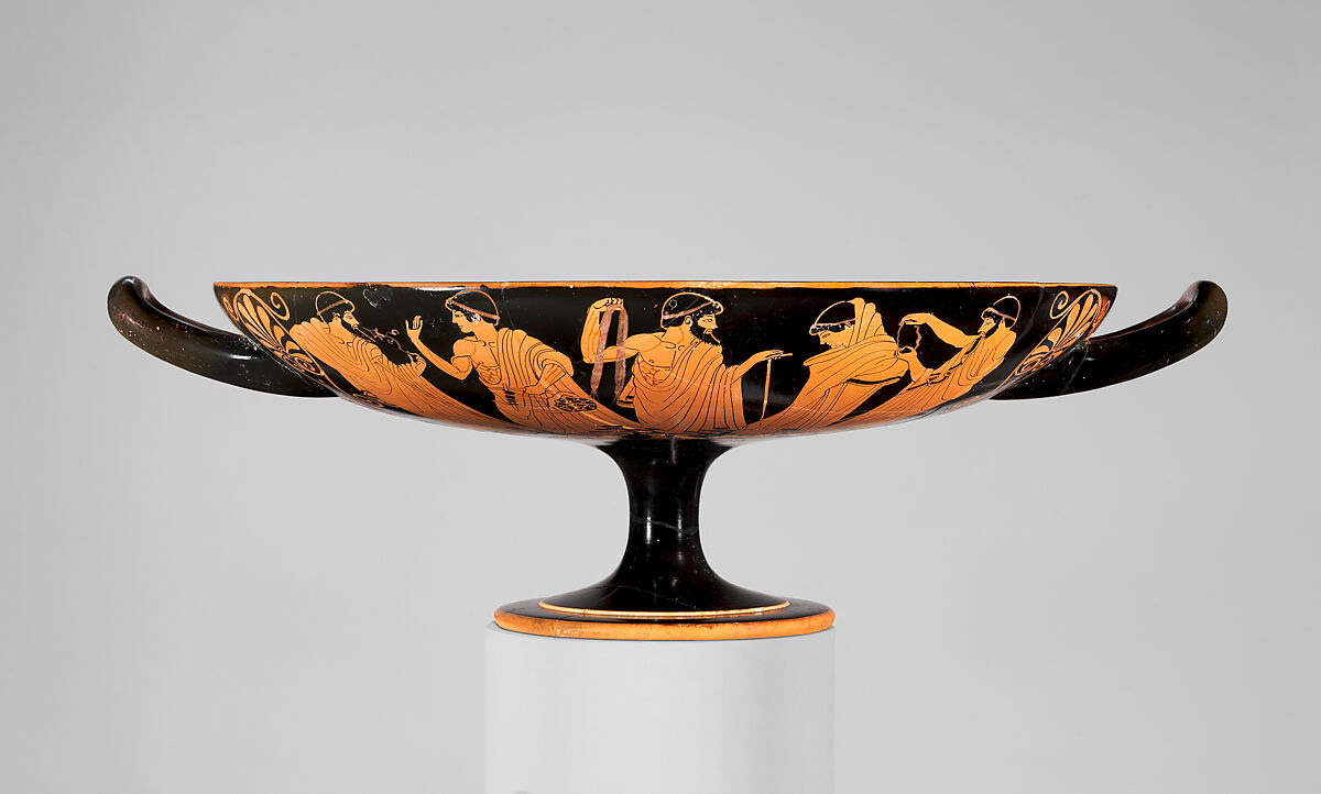 Terracotta kylix (drinking cup), Attributed to Douris, Terracotta, Greek, Attic