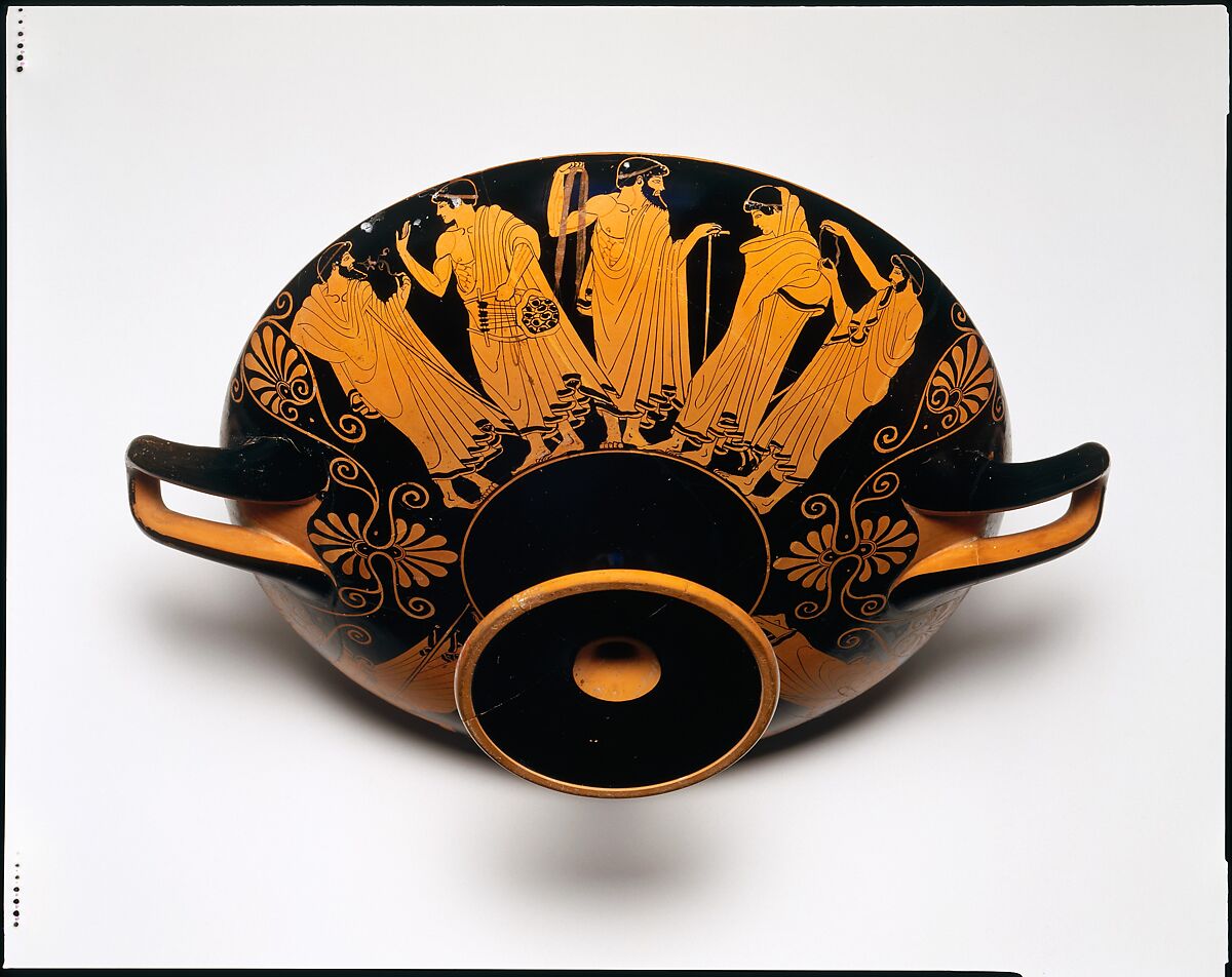 Terracotta kylix (drinking cup), Attributed to Douris, Terracotta, Greek, Attic