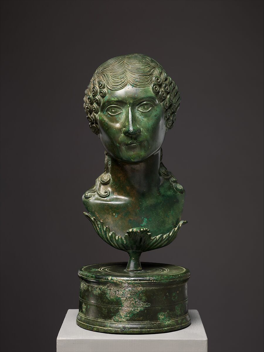 Bronze portrait bust of a Roman matron, Bronze, Roman 