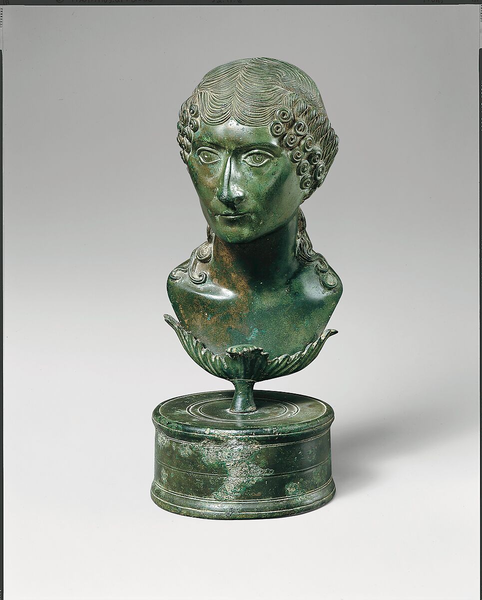 Bronze portrait bust of a Roman matron, Bronze, Roman