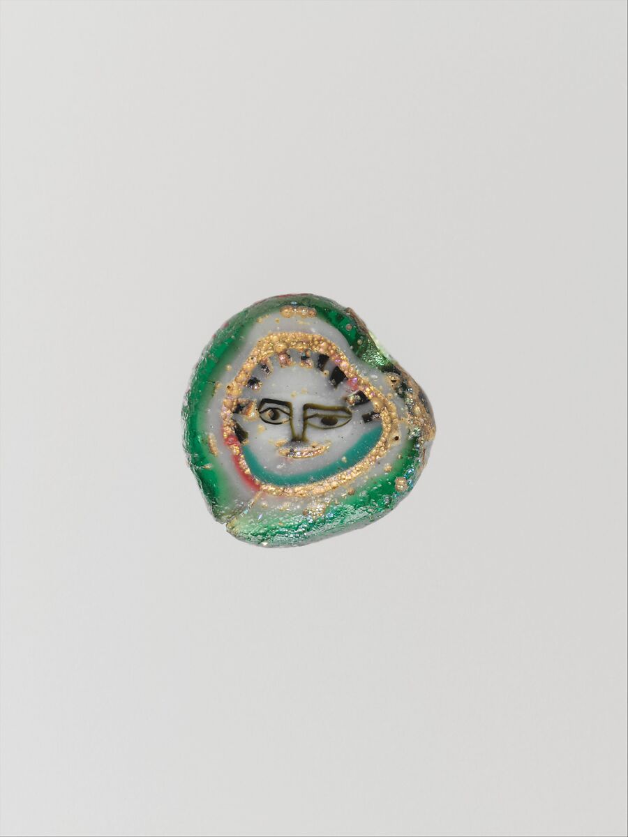 Glass mosaic face bead, Glass, Roman, Eastern Mediterranean 