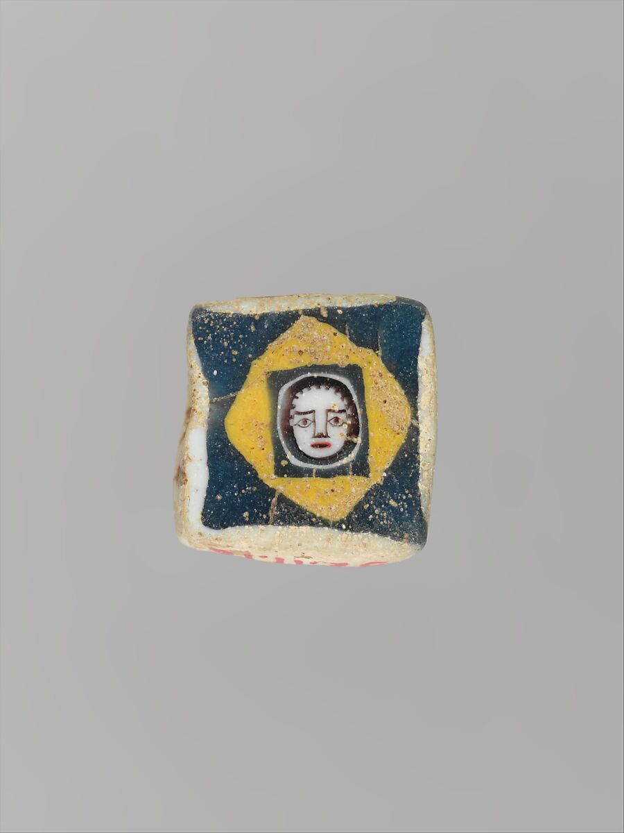 Glass mosaic face bead, Glass, Roman, Eastern Mediterranean 