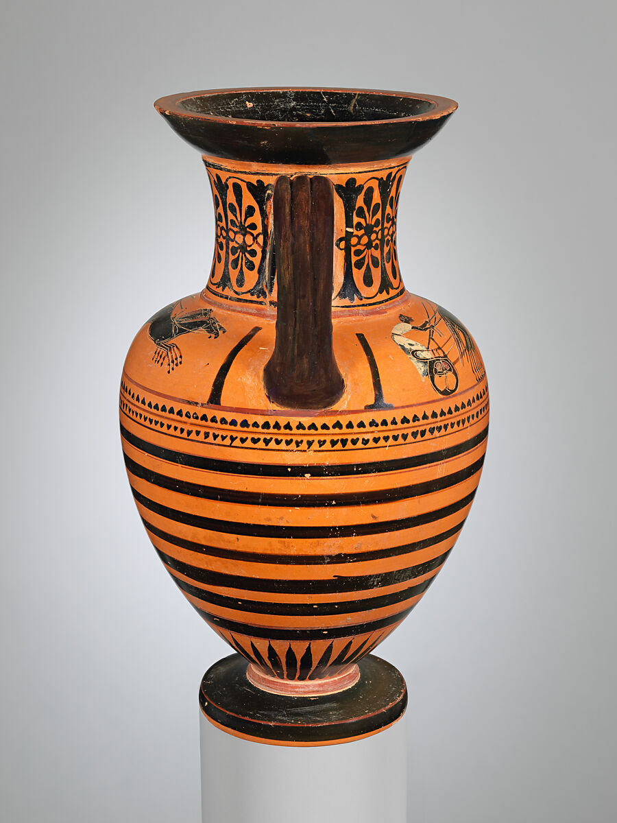 Terracotta neck-amphora (jar), Terracotta, Greek, Attic