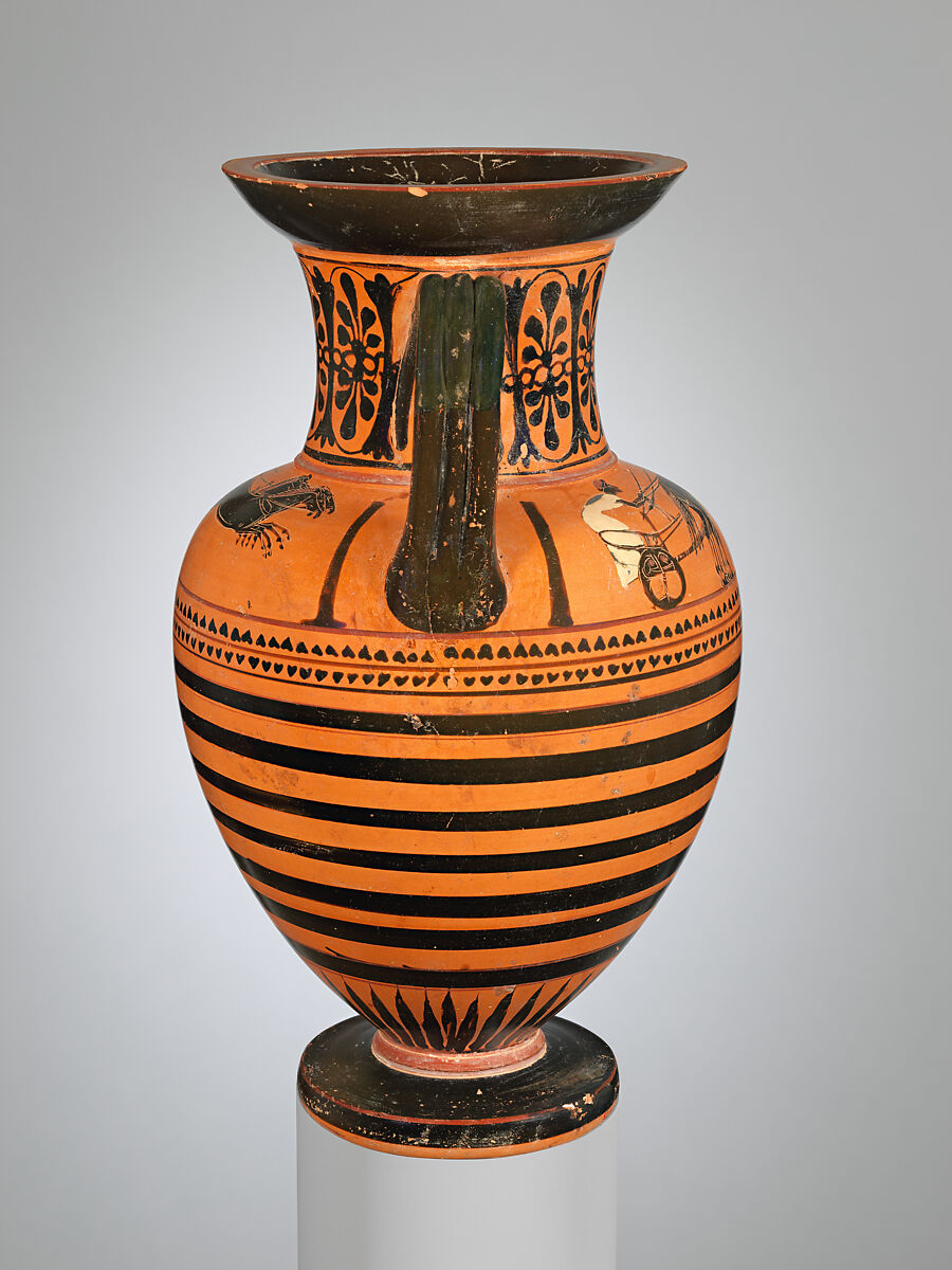 Terracotta neck-amphora (jar), Terracotta, Greek, Attic