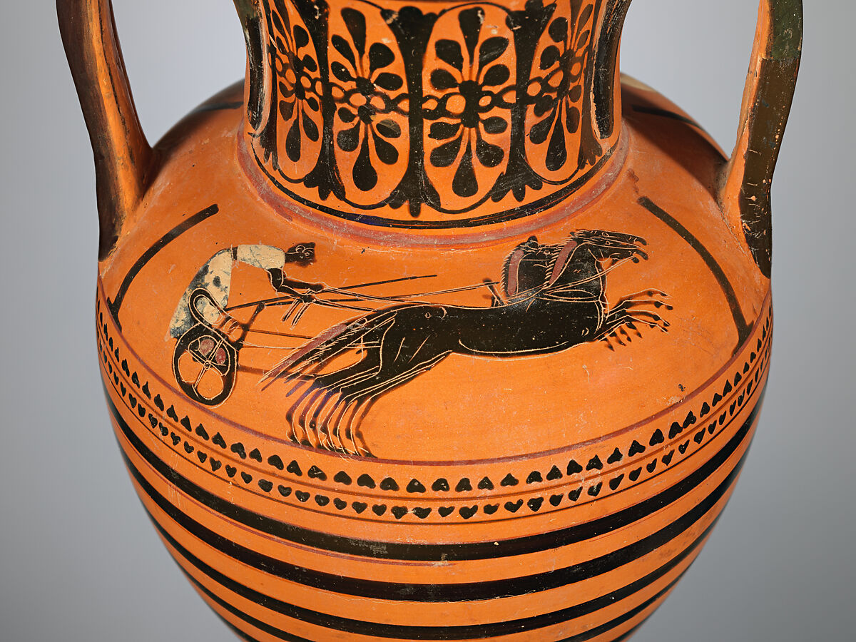 Terracotta neck-amphora (jar), Terracotta, Greek, Attic