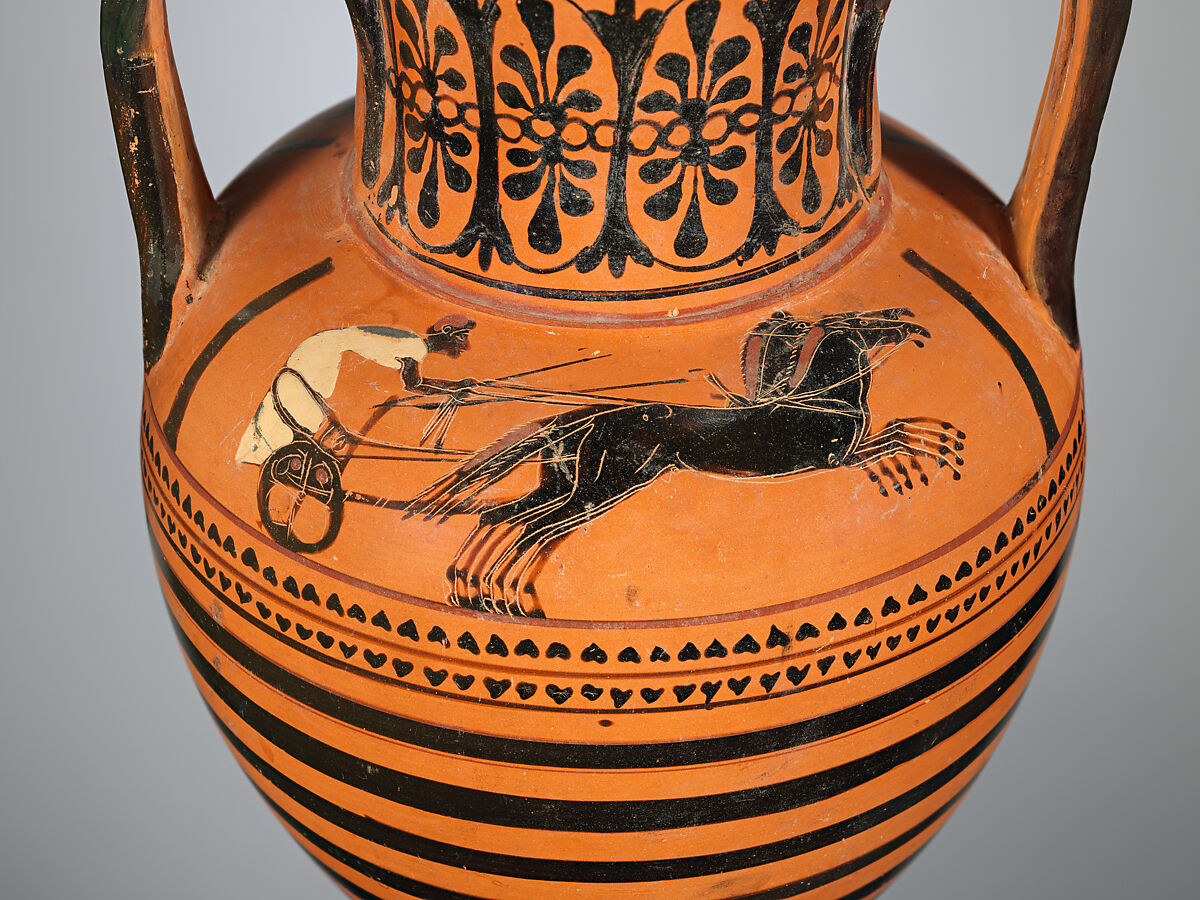 Terracotta neck-amphora (jar), Terracotta, Greek, Attic